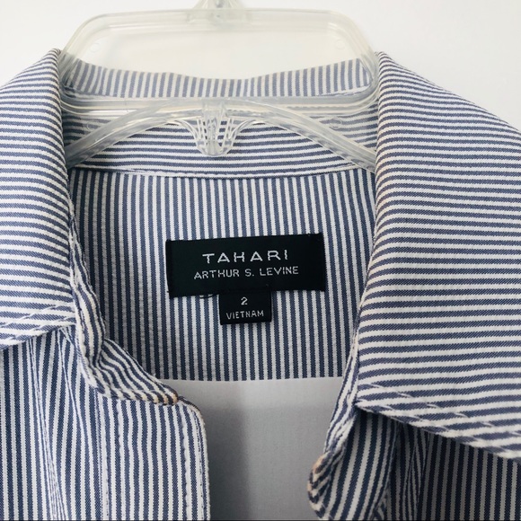 Tahari Midi Collared Shirt Dress Blue Pinstripes - Picture 5 of 8